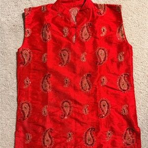 Red Embroidered Paisley Sleeveless Kurta
